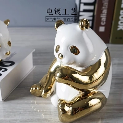 Китайский Позолоченные керамические Panda фигурка украшения творческие