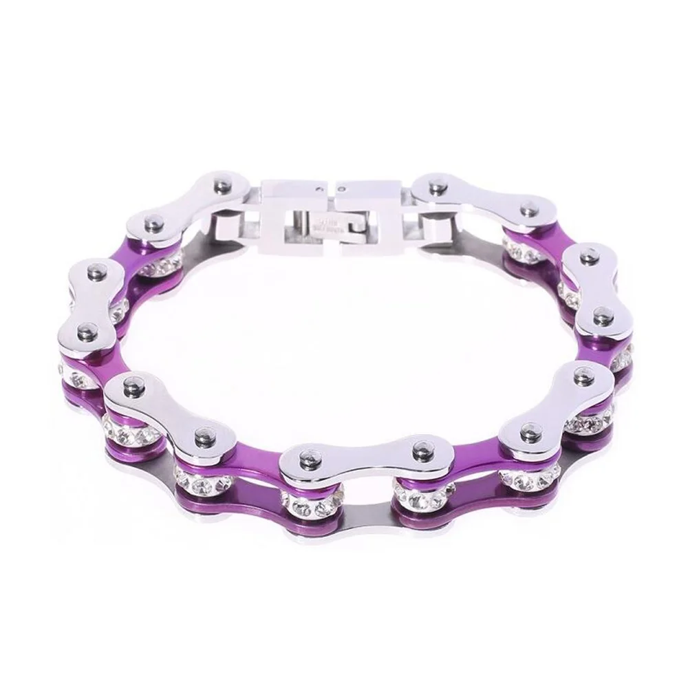 Парный браслет в стиле панк с фиолетовым фианитом для байкеров и велосипедов