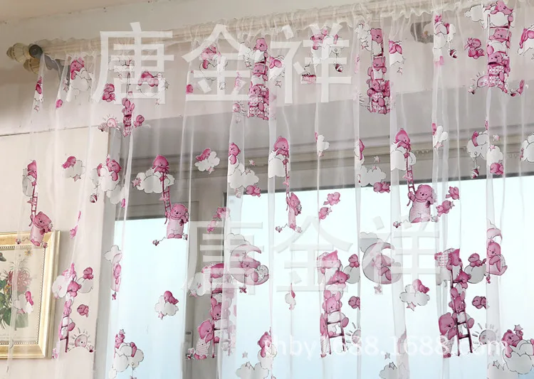 Милая мультяшная Яркая розовая детская занавеска с медведем миру из тонкой ткани
