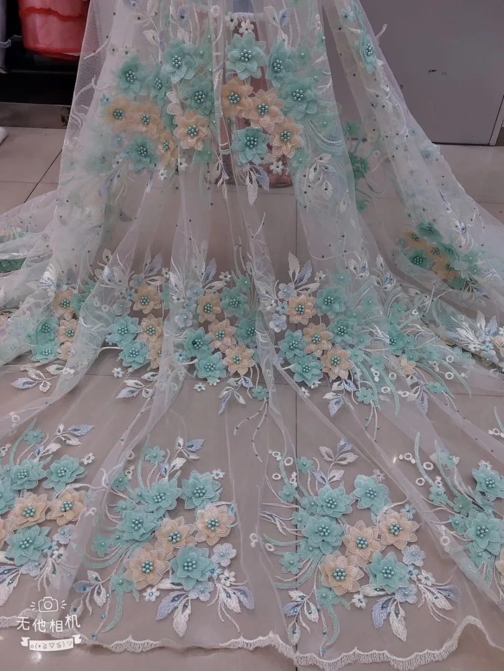 

3D floral Appliques french lace Amazing African tulle lace fabric with lots of beads and sequin high quality