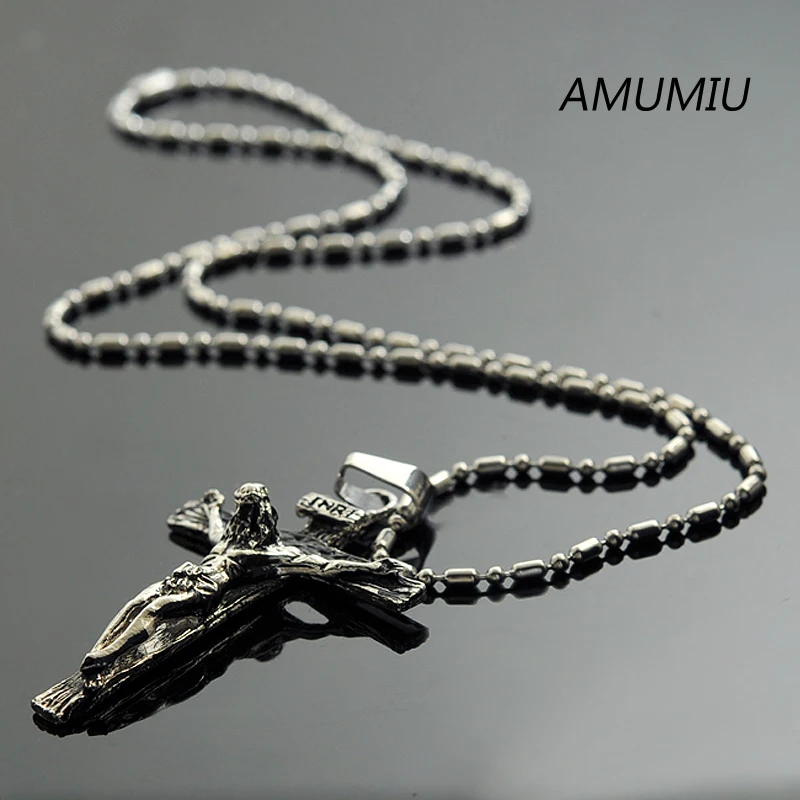 Wholesale HZP164: AMUMIU Biker Jewelry for Men - 316L Stainless Steel Pretty INRI Crucifix Pendant Necklace image 3