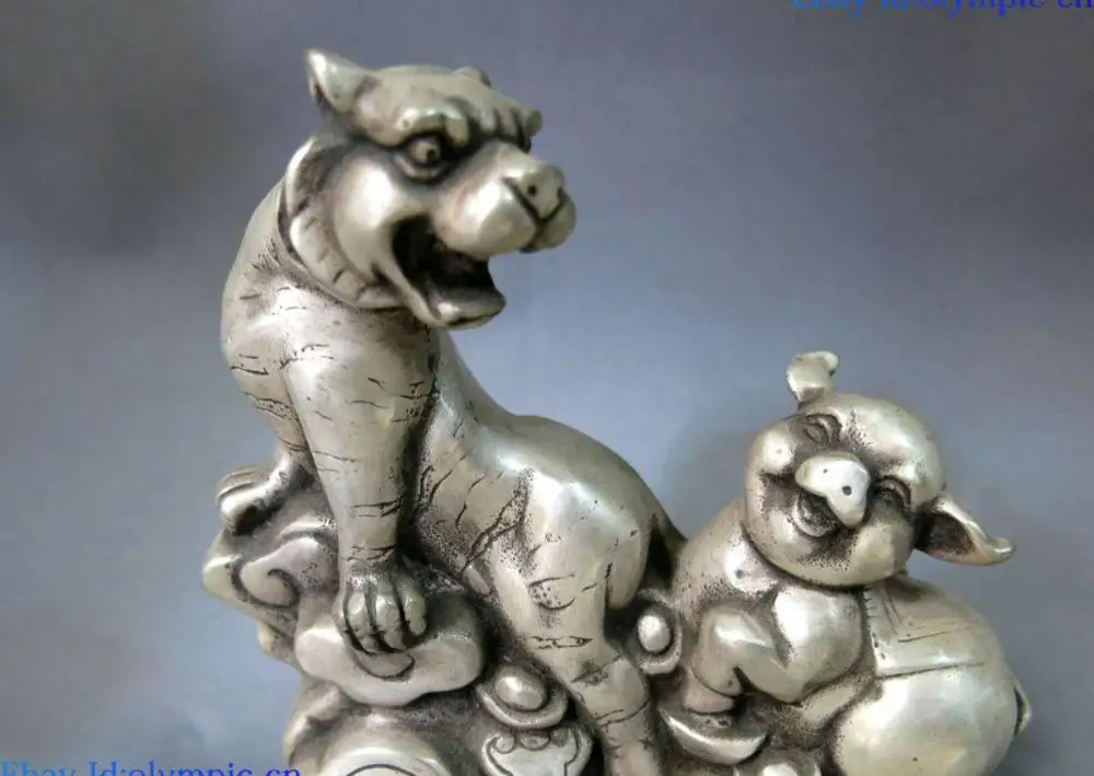 Китайская Серебряная резная статуя фэн шуй lucky riche и honor tiger pig|Статуи скульптуры| |