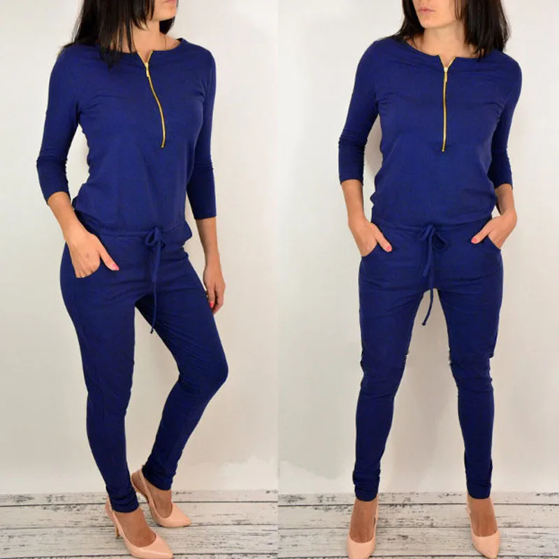 Женский комбинезон с длинными рукавами средней талией черный серый хлопок