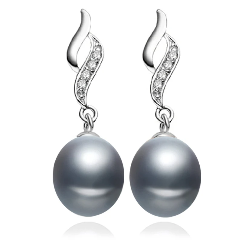 gray pearl earring Женские серьги с натуральным пресноводным жемчугом, классические черные свадебные серебряные серьги с черным жемчугом - Цвет камня: gray pearl earring