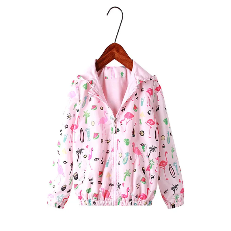 TGJ014 Flamingo Детские куртки-единороги; пальто с капюшоном для девочек с Фламинго; осенне-весенняя одежда для малышей; модные детские куртки с принтом животных; топ для девочек - Цвет: TGJ014 Flamingo