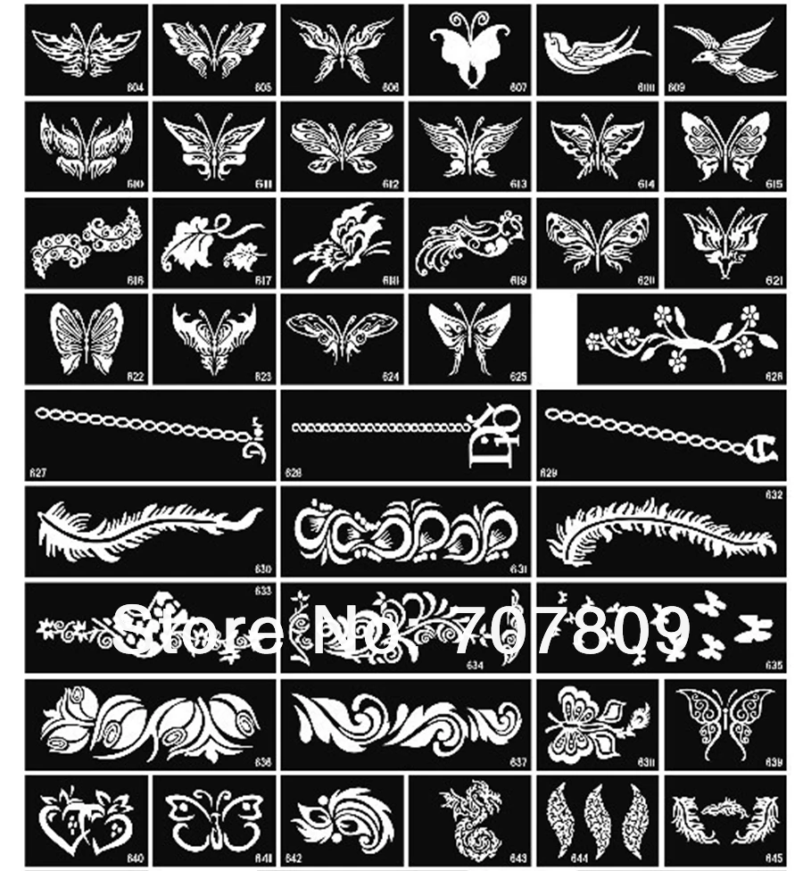 Бесплатная доставка 100 шт. трафареты смешанного дизайна для покраски тела