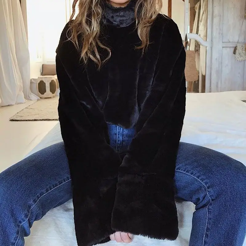 Элегантные женские толстовки из искусственного меха новинка 2018 осенне зимний