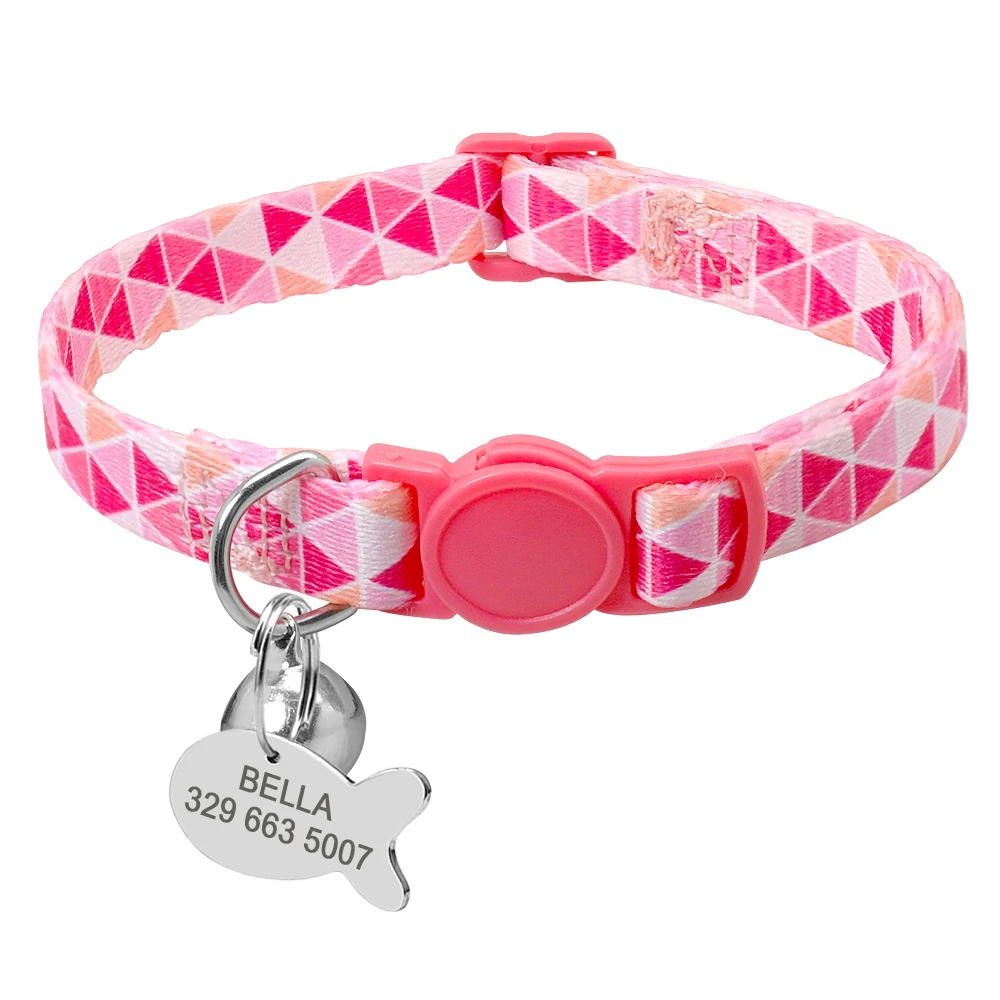 Pink 2 Ошейник для котенка, кошки, персонализированный ошейник для котов, быстроразъемный ошейник для домашних животных, разъемное ожерелье, индивидуальная бирка с именем рыбы и колокольчиком - Цвет: Pink 2