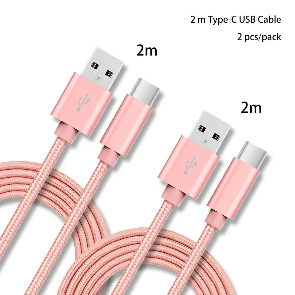 Розовый 2 м ⑤ упак. 2.4A Type C USB нейлоновый кабель для зарядного устройства Samsung S10/LG
