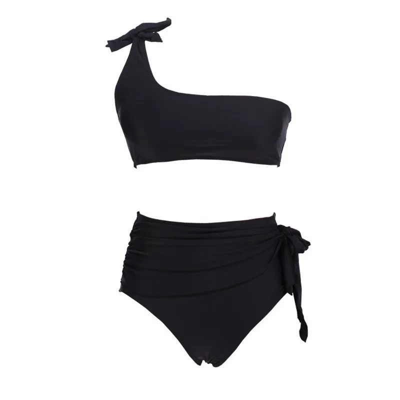 2019 Одноцветный купальник из двух частей с одним плечом женский сексуальный