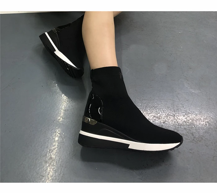 New Knitted Shoes Women High Top Women's Sock Sneakers Spring Women Knit Breathable Shoes Female Platform 6CM