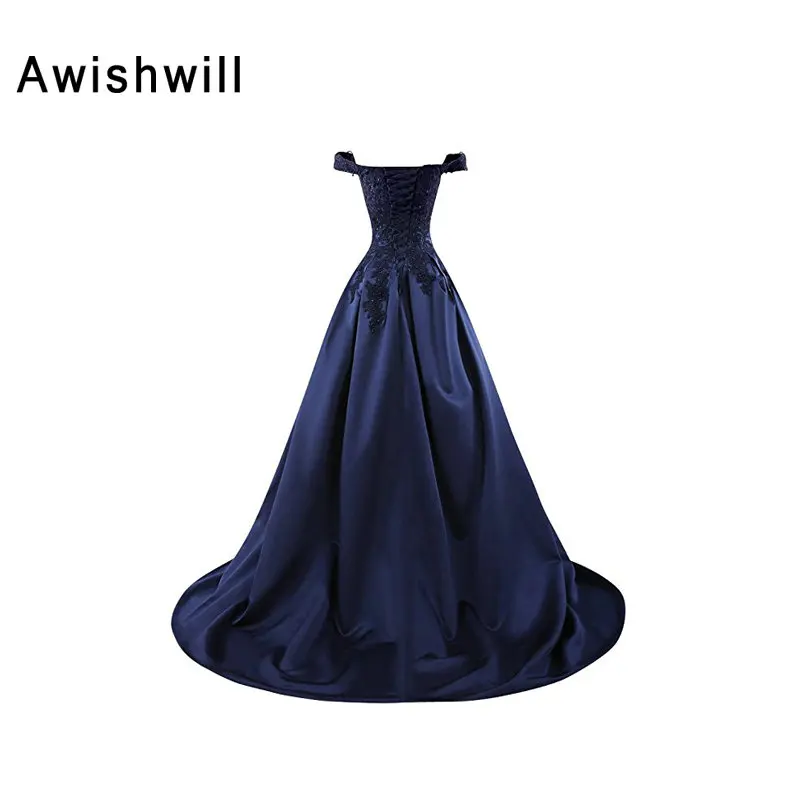 Длинное вечернее платье для вечеринки банкета с открытыми плечами аппликацией