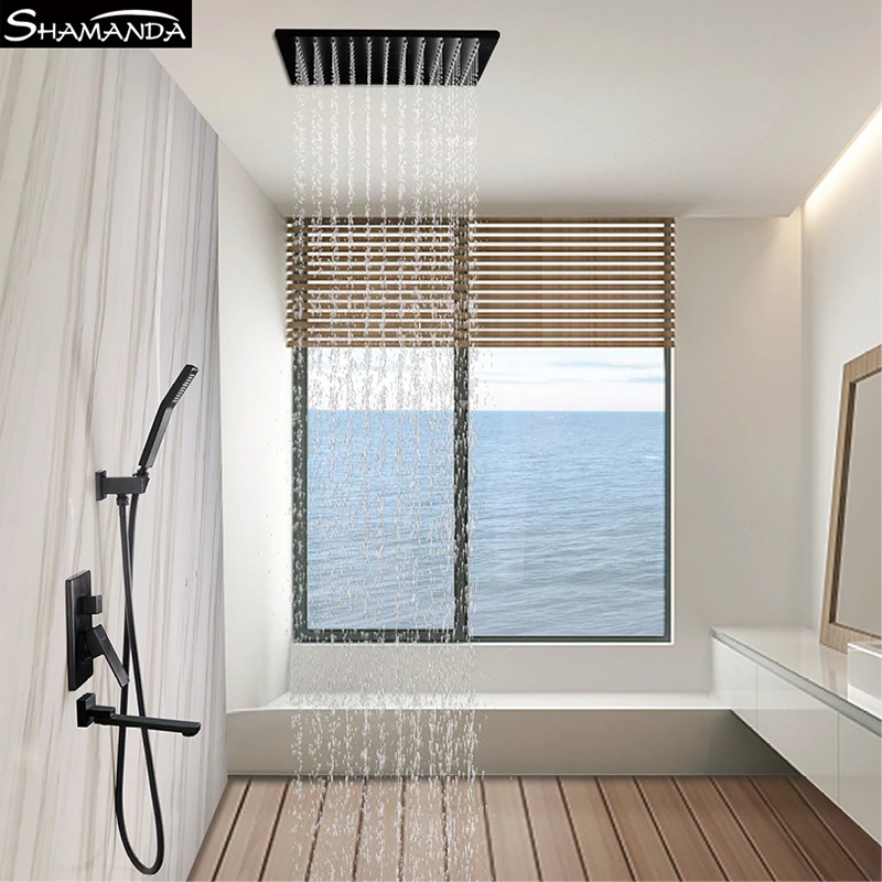 Скрытый латунный Смеситель для ванной комнаты смеситель черный