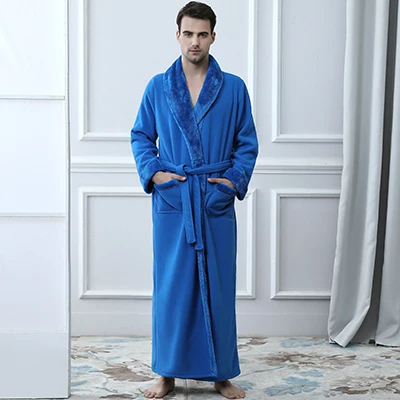 Men Sea Blue Женский термальный роскошный толстый флисовый очень длинный банный халат зимний сексуальный меховой Халат теплый фланелевый Халат для подружки невесты - Цвет: Men Sea Blue