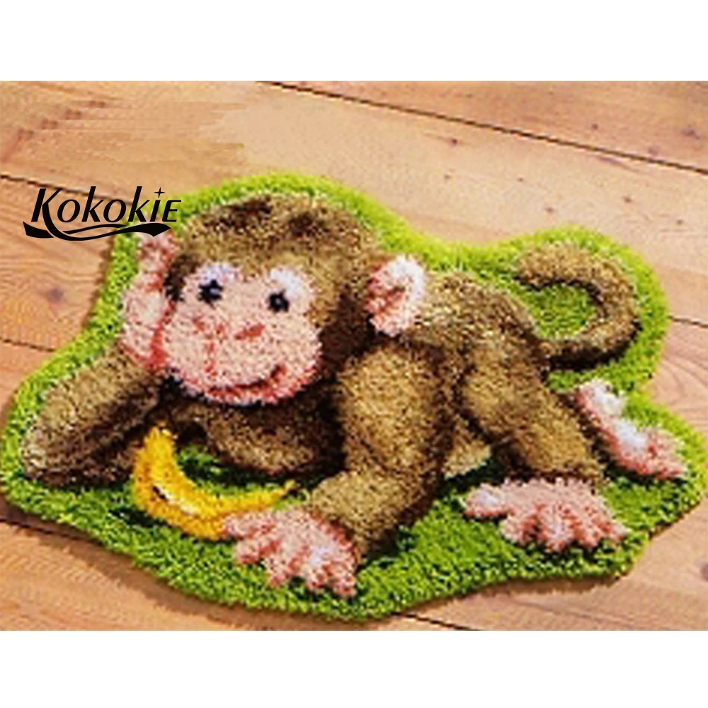 

latch hook kits rug printed canvas diy tapijt monkey pattern home floor mat needle for carpet embroidery handwerken knooppakket