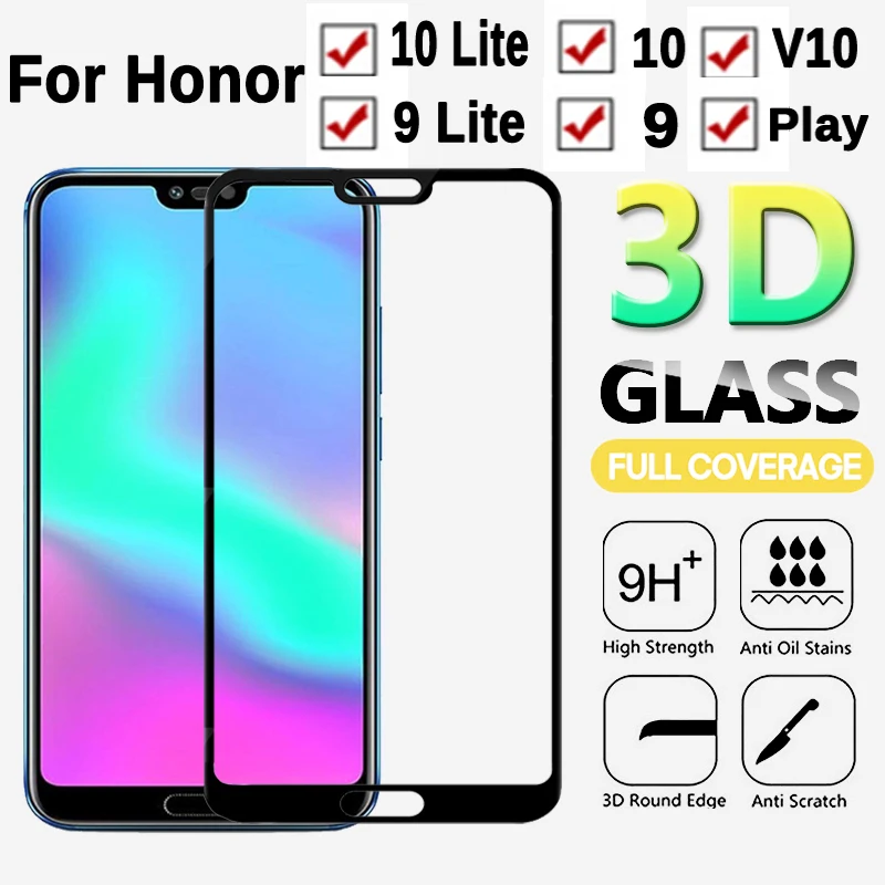 

Safety Protective Glass For Honor 9 Lite 10 Lite Play Screen Protector 3D Tempered Glass For Huawei Honor V10 Full Cover Film