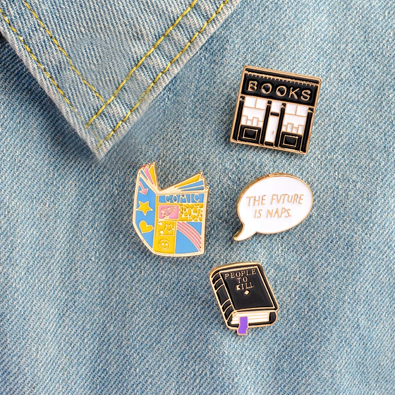 

Black book Bookstore Enamel pins knowledge excitation Go study Denim Lapel Badges Brooches Gifts for Friends Jewelry wholesale