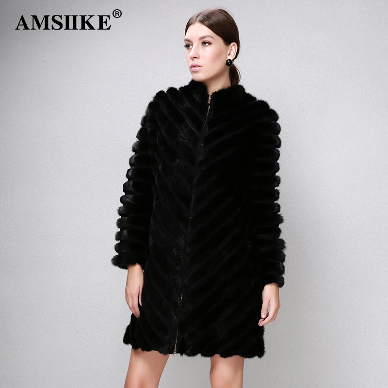 AMSIIKE Женская Шуба Норковая на Молнии Рукав Отстегивается Три Четверти DWX033|mink