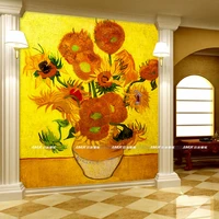 sunflower 3d wallpaper van gogh photo wallpaper world famous painting mural bedroom room decor tv backdrop wall art wallpaper