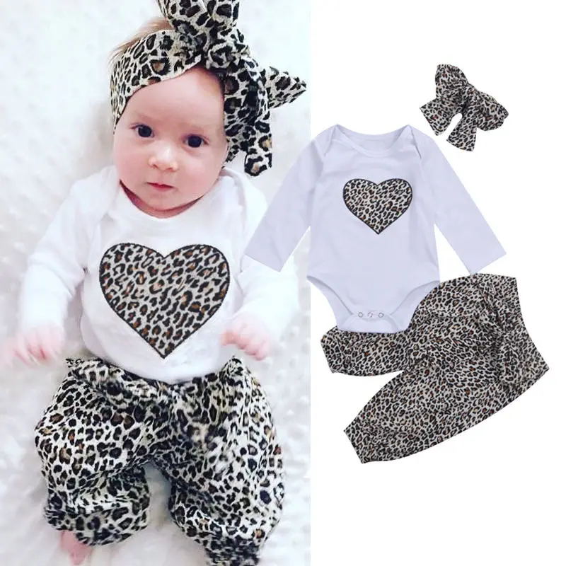 3 шт. детское боди с длинным рукавом и леопардовым принтом|baby girl clothes|newborn baby clothespant