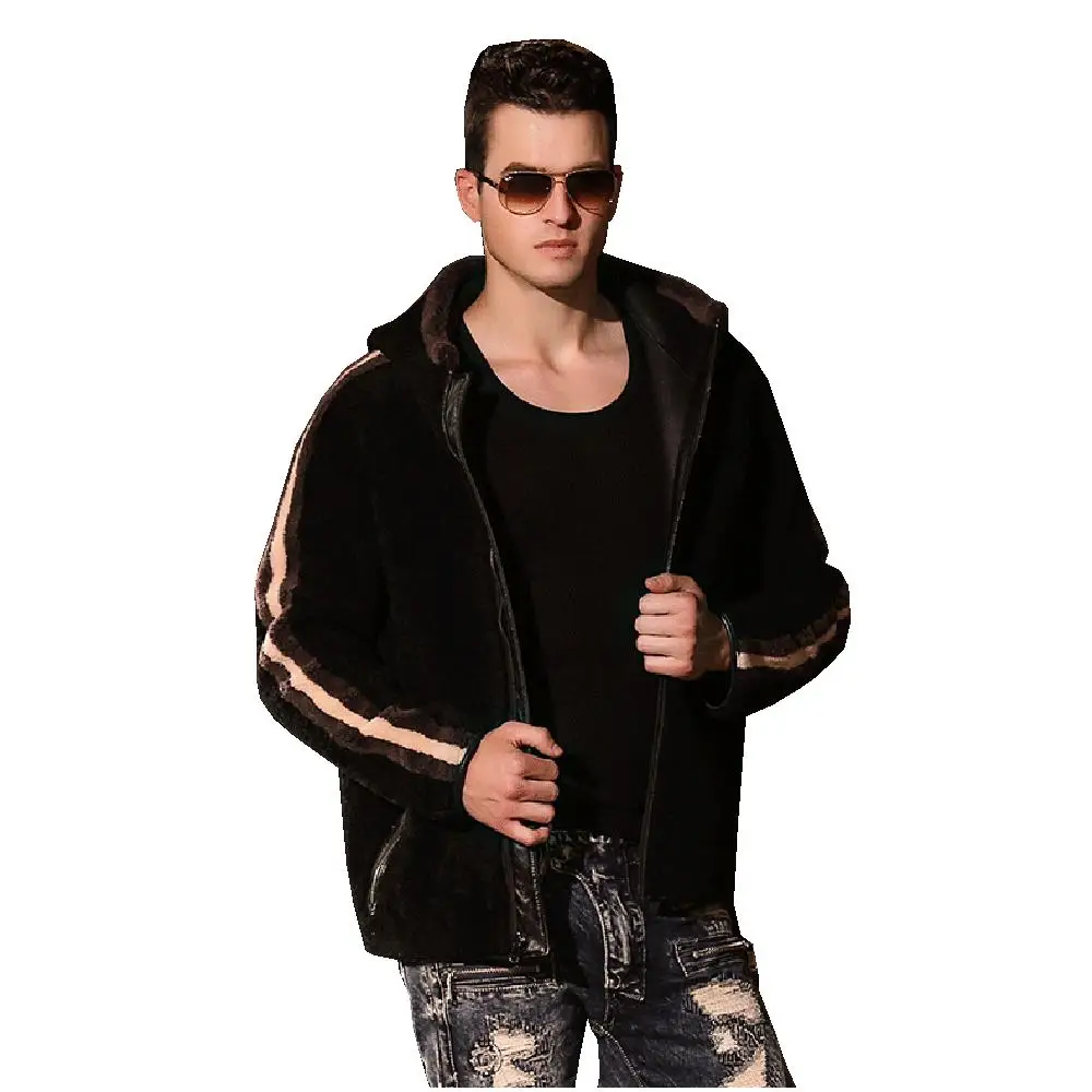 Мужская зимняя куртка из натуральной овечьей шерсти черная карамель теплая