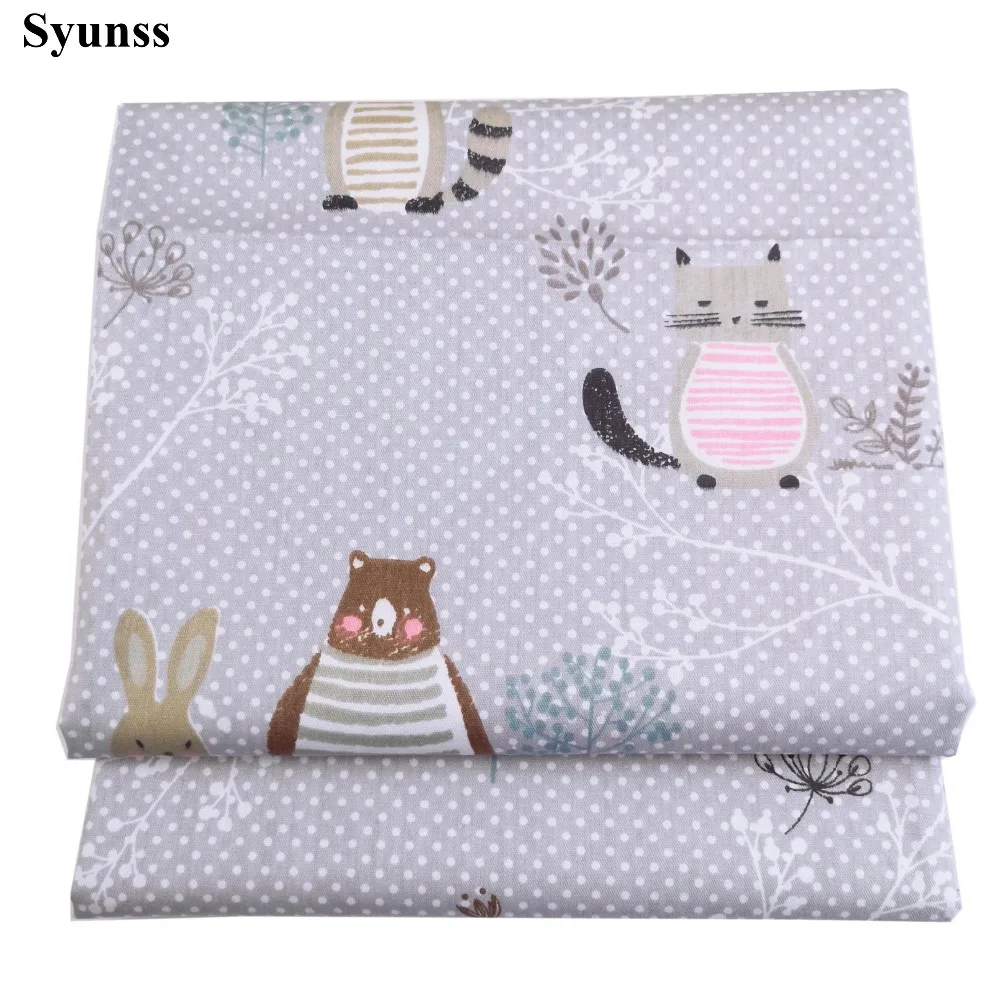 Syunss новая милая хлопчатобумажная ткань с мультяшным принтом животных ручная