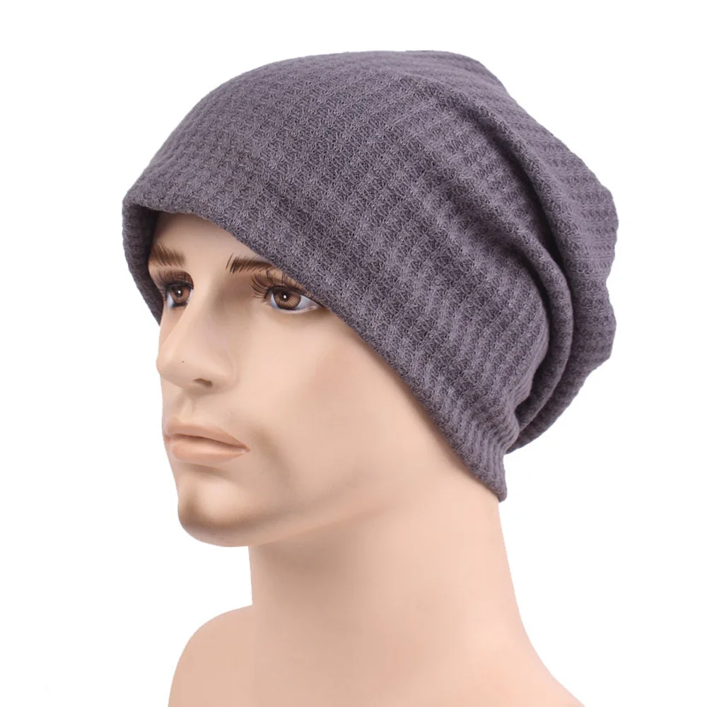 

Men Knitted Crochet Winter Beanie Hat Stripe Cotton Warm Winter Cap One Size HATCS0548