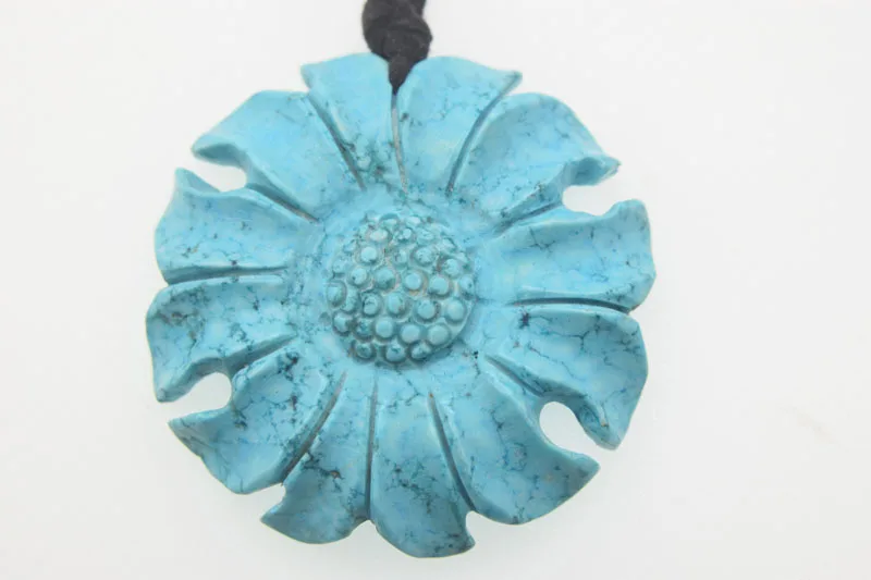 Кулон из бирюзового зеленого резного подсолнуха 18 дюймов 50 мм ожерелье с