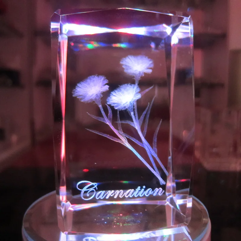 Горячая Мода дни матери подарки кристалл Гвоздика цветок 3D лазерная гравировка