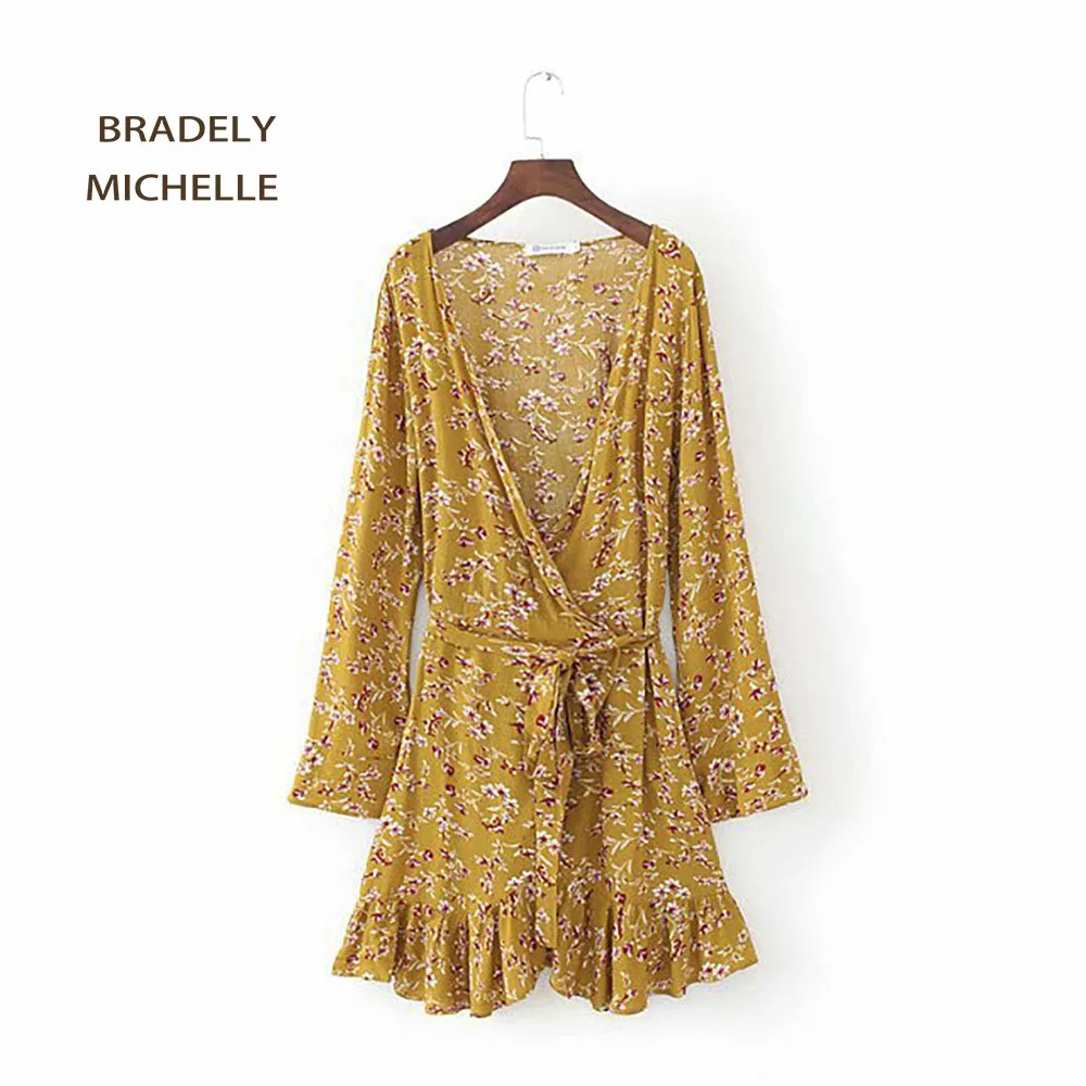 BRADELY MICHELLE 2018 модное женское летнее Мини Платье с принтом Винтажное длинным