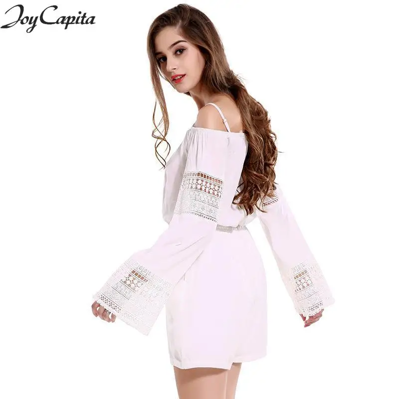 Joy Capita Casual Summer Jumpsuits Women 2017 Wide Leg Solid White Hollow Out Short Playsuits Combinaison Femme Pantalon | Женская