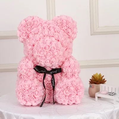 Light Pink 40 см Искусственный цветок розы животных из пенопласта медведь для Святого Валентина романтический подарок вечерние украшения - Цвет: Light Pink
