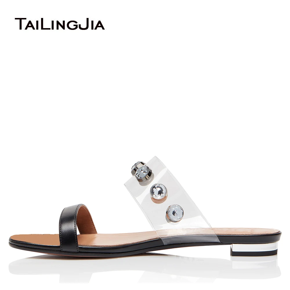

2018 Fashion Women Summer Crystal Transparent Studs Sandals Slipper Indoor Outdoor Fashion Slippers Ladies Flats Shoes Plus Size