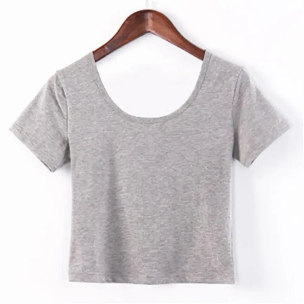 2018 летние короткие топы Для женщин Базовая футболка Повседневное О образным