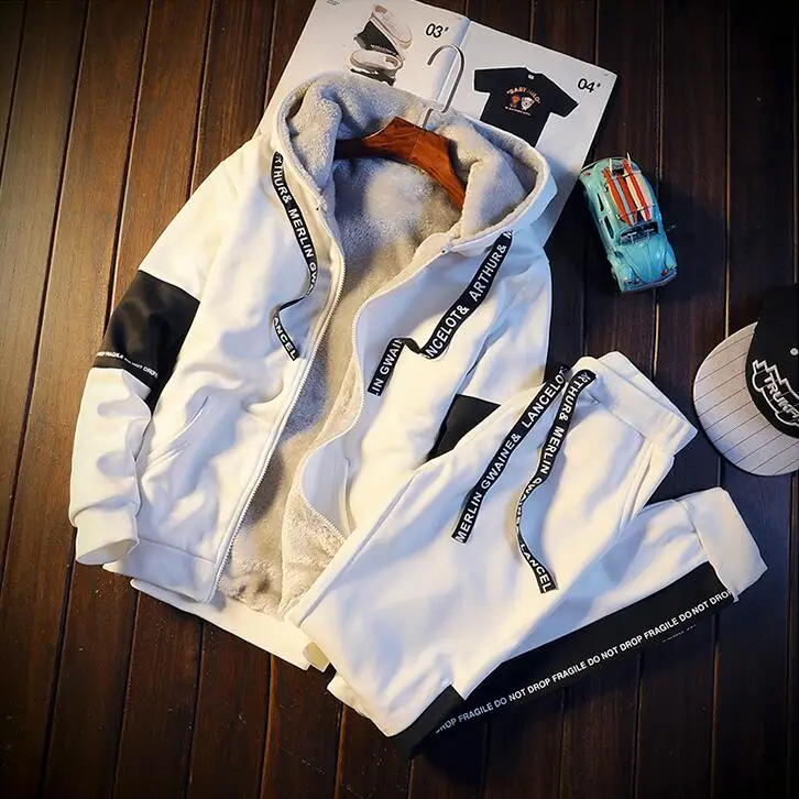 white Rlyaeiz размера плюс 5XL толстовки с капюшоном+ брюки комплект из двух предметов мужской спортивный костюм Зимние Повседневные флисовые толстые теплые спортивные костюмы для мужчин - Цвет: white