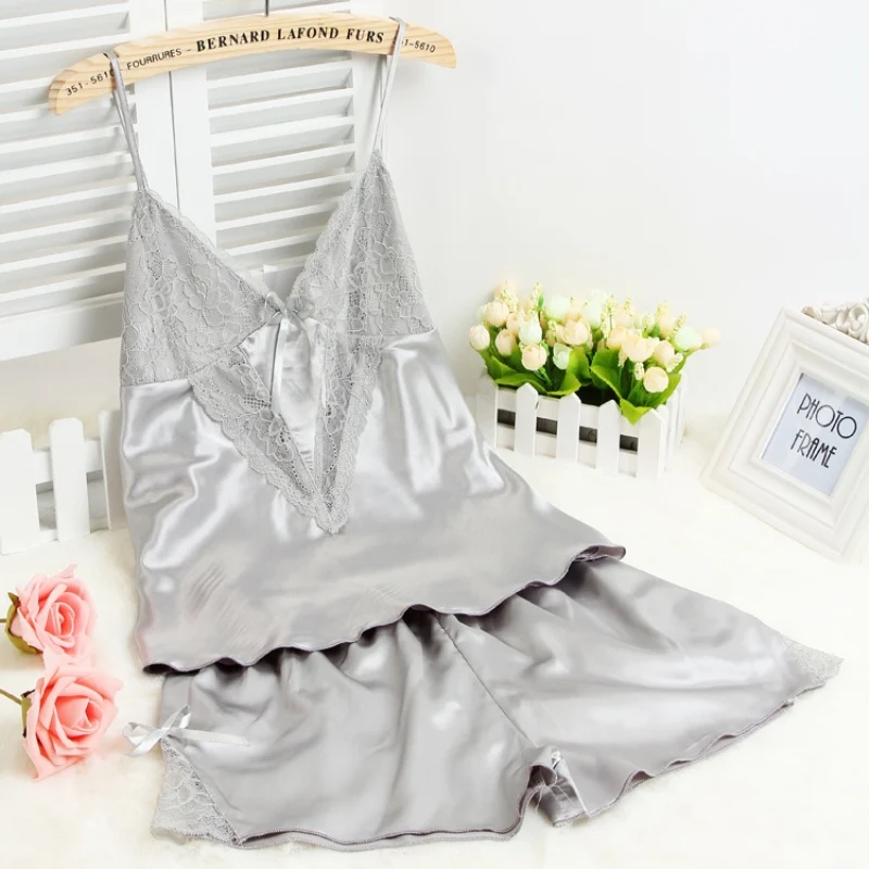 Новая женская пижама с V образным вырезом кружевная Женская одежда для сна