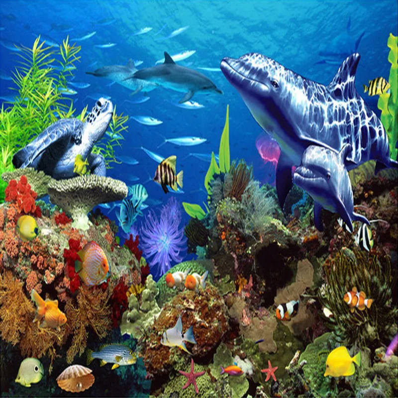 Пользовательские настенные росписи Бумага 3D стерео подводный мир океана Акула
