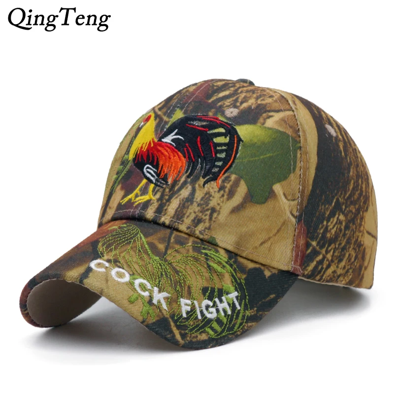 

2021 New Embroidery Cock Cap Male Outdoor Camouflage Hunting Baseball Cap Women Casual Sun Fishing Hat Adjustable Dad Bone