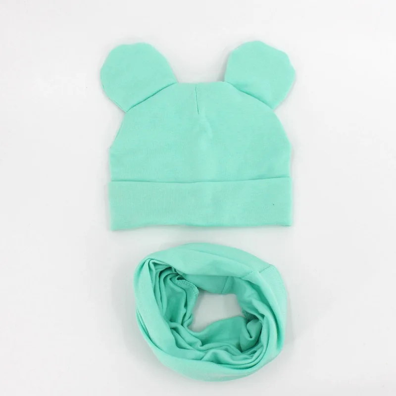 light green Baby Hat Cotton Ear Cap For Boys And Girls Winter Hat Scarf Set Children Boys Cap Scarf 2PCS - Цвет: light green