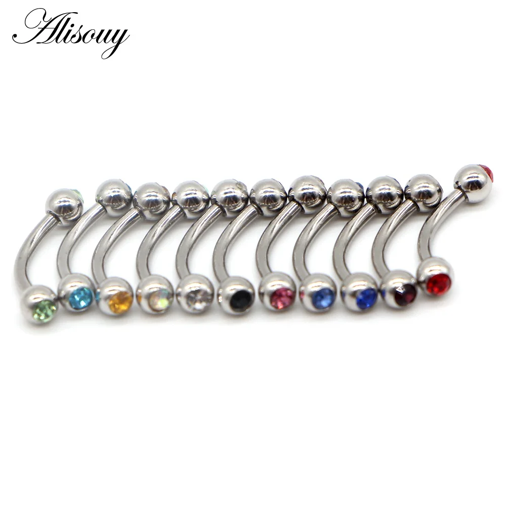 Silver Alisouy 1 ПК прозрачный пирсинг бровей 316L стальная губная серьга кольцо для губ сосков/бровей Штанга, пирсинг для губ Серьги Козелок кольцо - Окраска металла: Silver