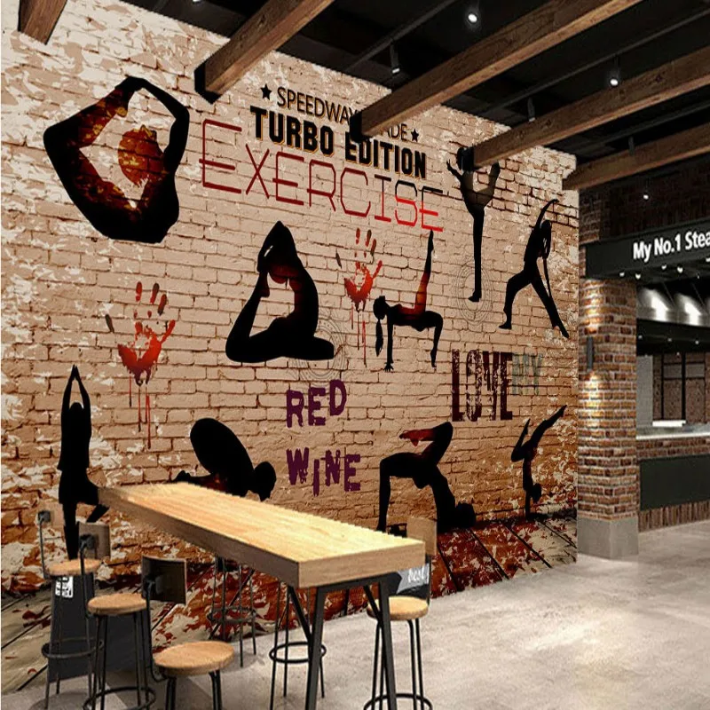 Пользовательские фото обои 3D для спортзала Йоги Спортивные силуэты фоновые