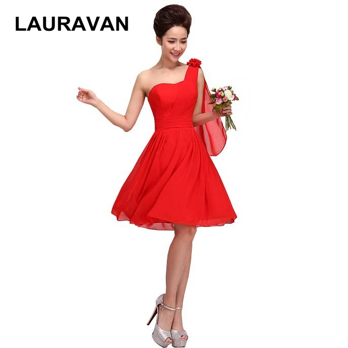 

vestidos de festa elegant women red blue purple yellow fuchsia one shoulder short prom dress chiffon dresses new arrival 2020
