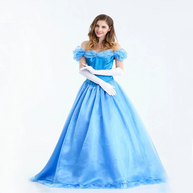 

Free shipping 2018 Halloween costumes adult cos dance evening dress Cinderella Cinderella Princess blue long dress JQ-1149