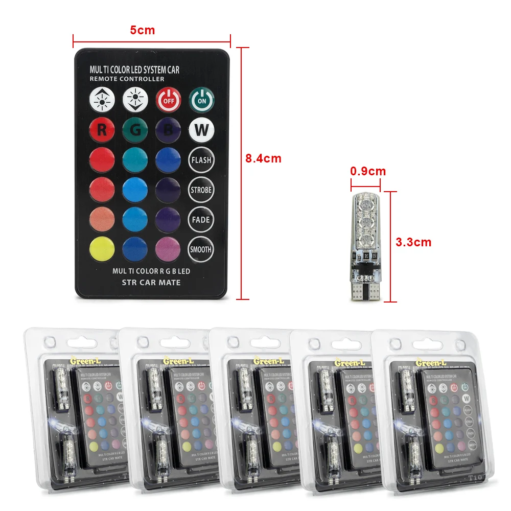 Зеленый L T10 светодиодный rgb лампы светильник для чтения 12V W5W Автомобильные фары RGB