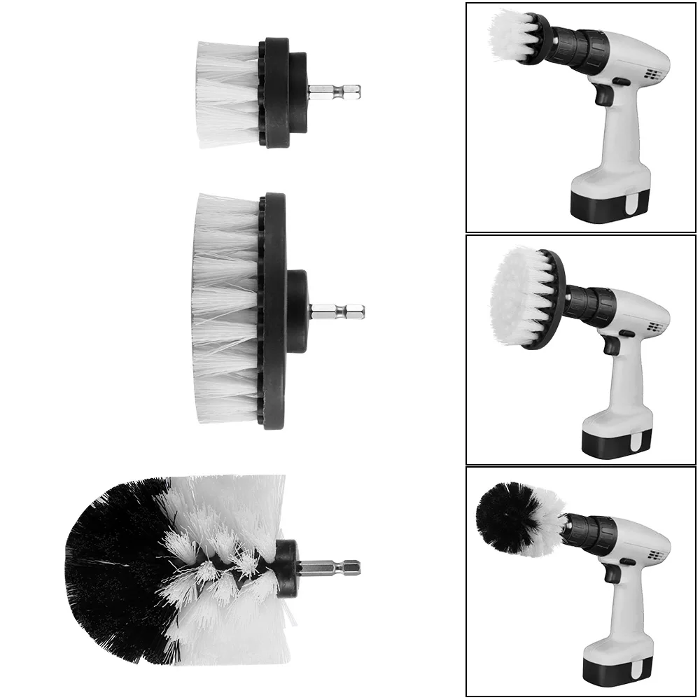 

3Pcs/Set Electric Drill Brush Kit Plastic Round Cleaning Brush For Carpet Glass Car Tires Nylon Brushes Power Scrubber Drill