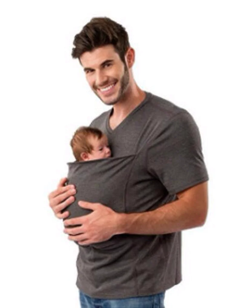 Летняя футболка человек Vneck Многофункциональный без рукавов Dady кенгуру карман