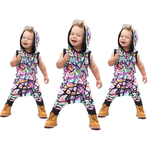 Детский комбинезон без рукавов с капюшоном для маленьких мальчиков и девочек