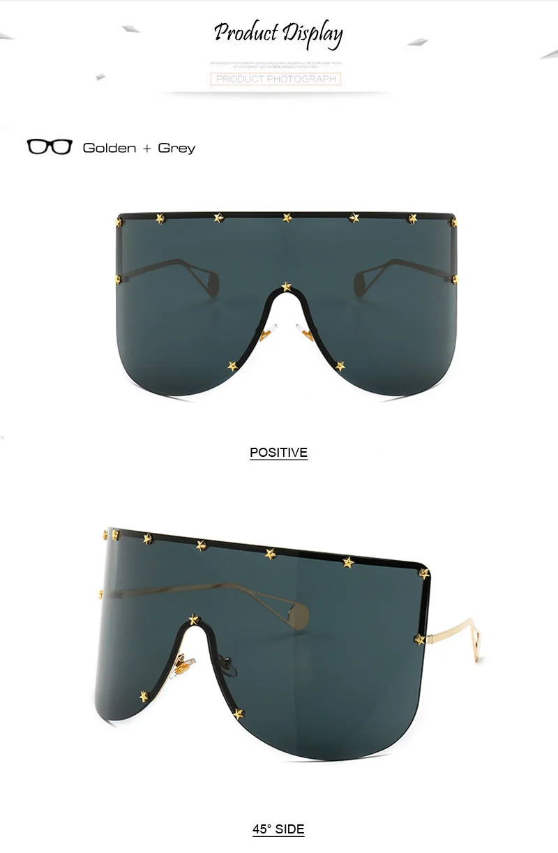SHAUNA Oversize One Piece Cover men sunglasses steampunk Women Five-Points Star glasses punk Champagne Windproof Shades Men