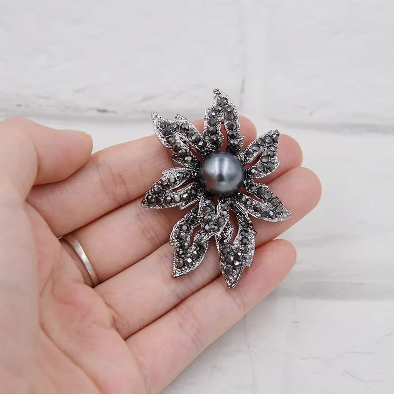 Стразы из гематита брошь в виде листьев металлический цветок жемчуг женская