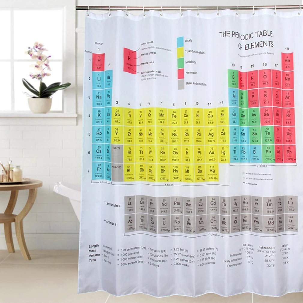 Chemical Periodic Table Shower Curtain Set, 1.8m Long Polyester Bathroom Curtain, Weighted Bottom, Inspired by Big Bang Theory Sheldon